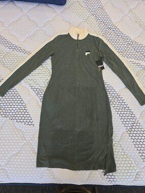 Fila Women's Olive Green Long Sleeve Bodycon Dress w Cream Trim - Size Medium